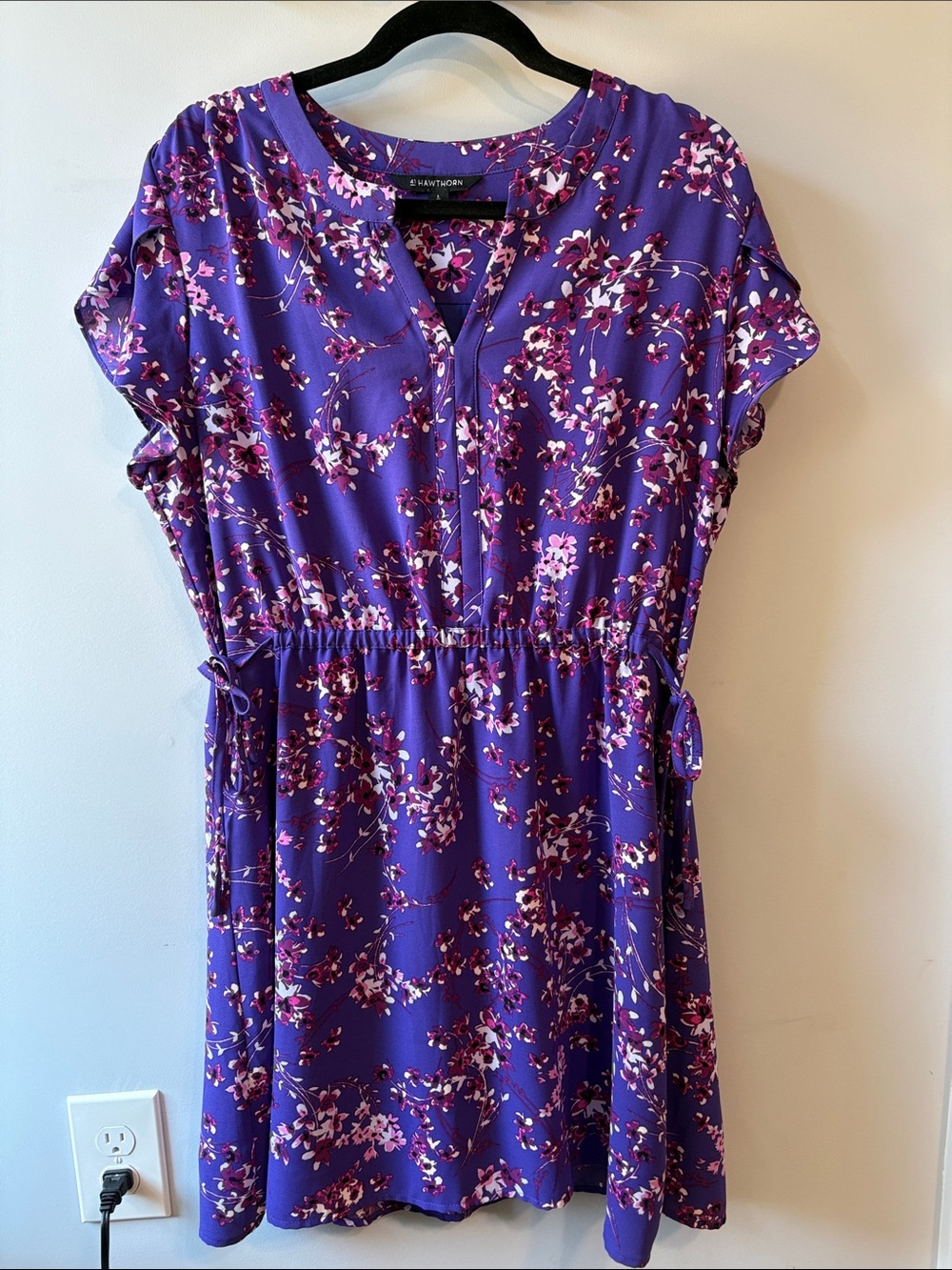 41 Hawthorn Celia Purple Floral Flutter Sleeve Tie Waist Dress Large Petite